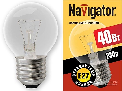 лампа накаливания Navigator NI-C-40-230-E14-CL шар прозрач. (Р)