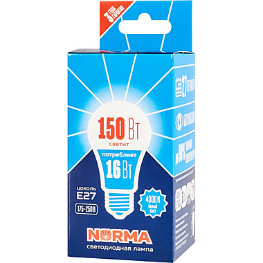 лампа NORMA A60 LED (13W) 220V/4000K/E27, UL-00004023