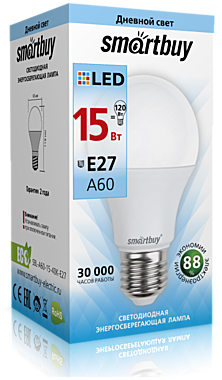 лампа Smartbuy A60 LED (15W) 220V/4000K/E27